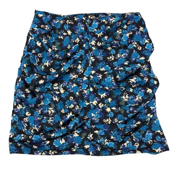 ZARA Floral Ruched Mini Skirt Sz XS Blue Black - Picture 8 of 8
